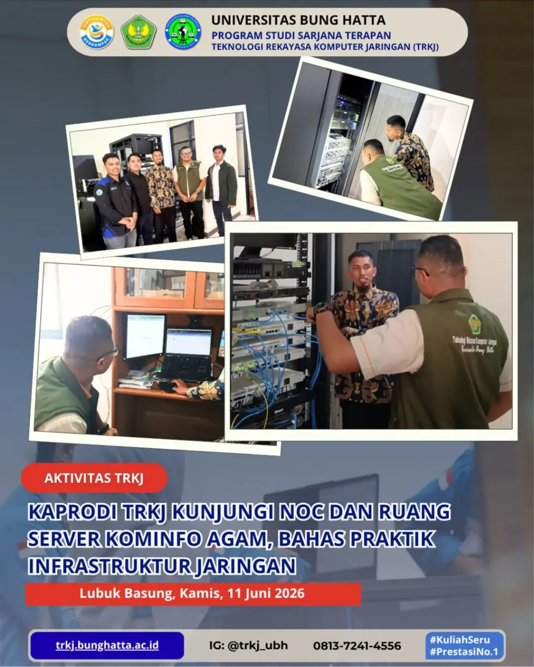 KAPRODI TRKJ KUNJUNGI NOC DAN RUANG SERVER KOMINFO AGAM, BAHAS PRAKTIK INFRASTRUKTUR JARINGAN